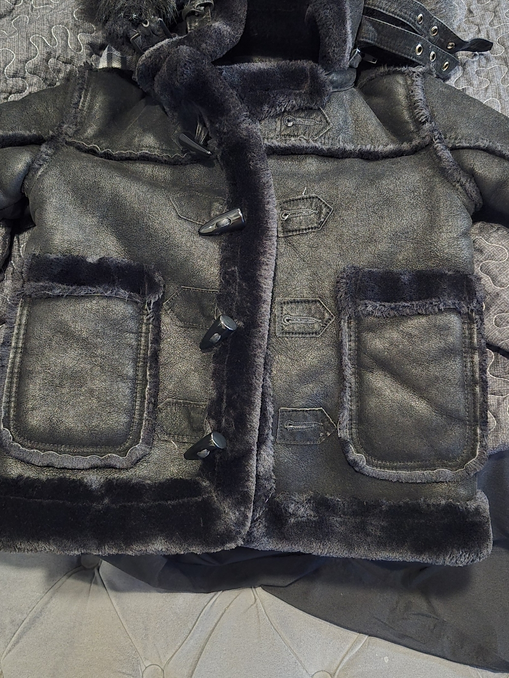 Jordan Craig Kids Black Faux Shearling Toggle Pea Coat
